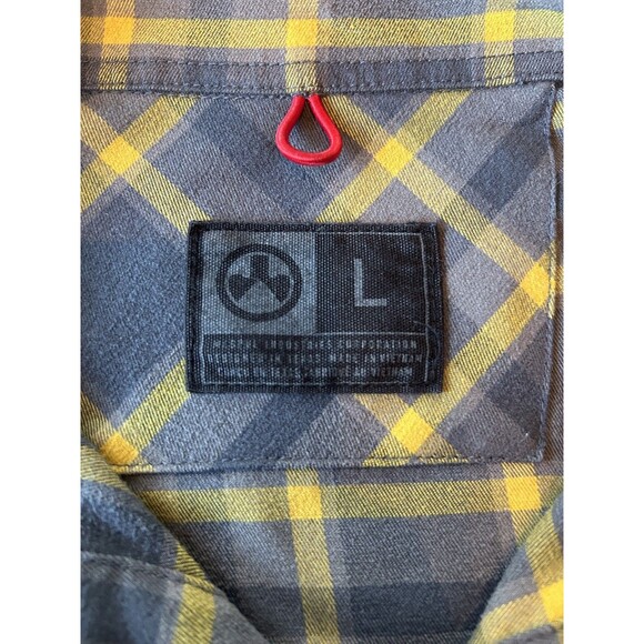 Magpul Industries Shirt Mens Large Gray Yellow Plaid Logger Flannel Snap Buttons - Picture 3 of 6